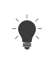 A dark gray light bulb icon